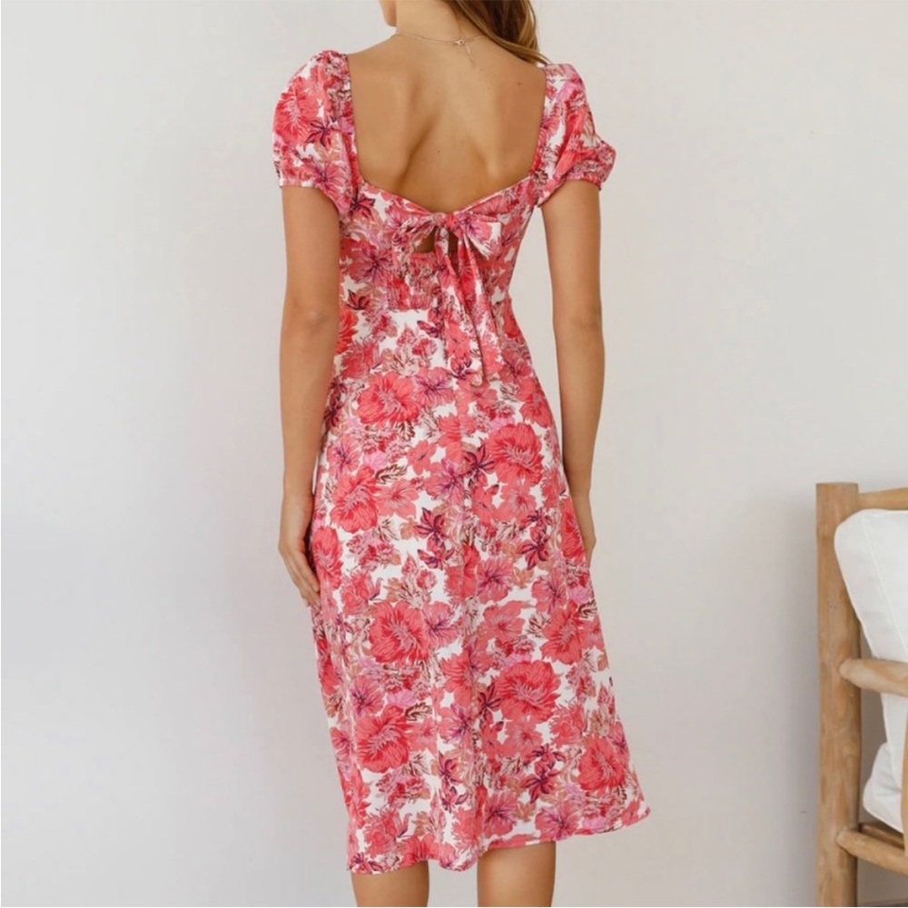 Hello Molly Pink Floral Midi Dress with Side Slit - Picture 3 of 3